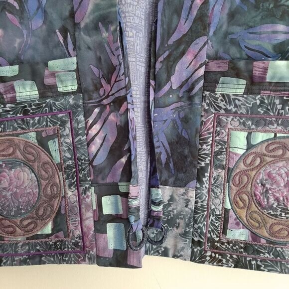 HANDMADE Boho Open Front Embroidered Vest Abstract Floral Purple Sz L - Picture 7 of 15